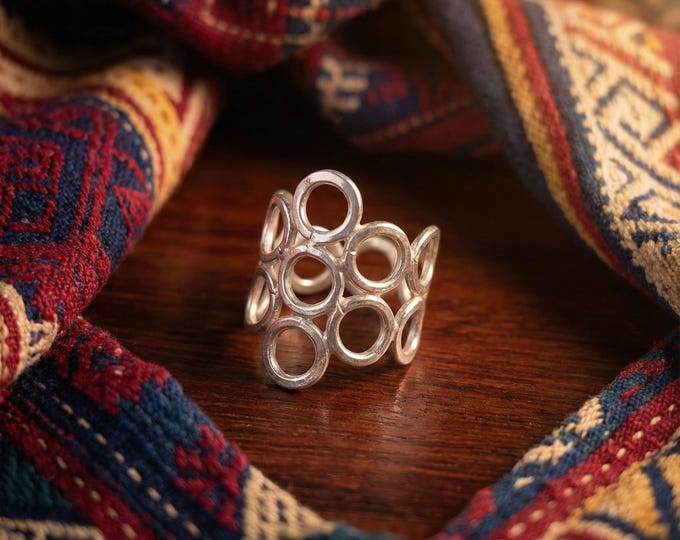 Handmade Hill Tribe Silver Circle Ring, Boho Adjustable Band