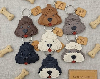 Handmade Leather Doodle Keychain | Cockapoo Labradoodle Dog Breed Key Fob Gift