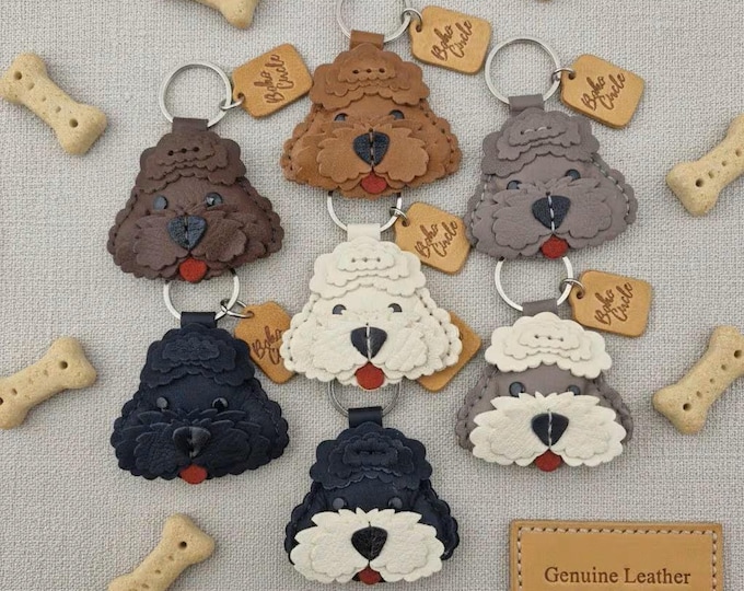 Handmade Leather Doodle Keychain | Cockapoo Labradoodle Dog Breed Key Fob Gift