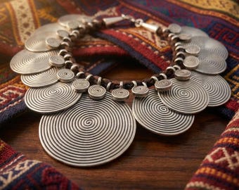 Hand-Forged Metallic Fringe Bracelet, Tribal Boho Statement Cuff