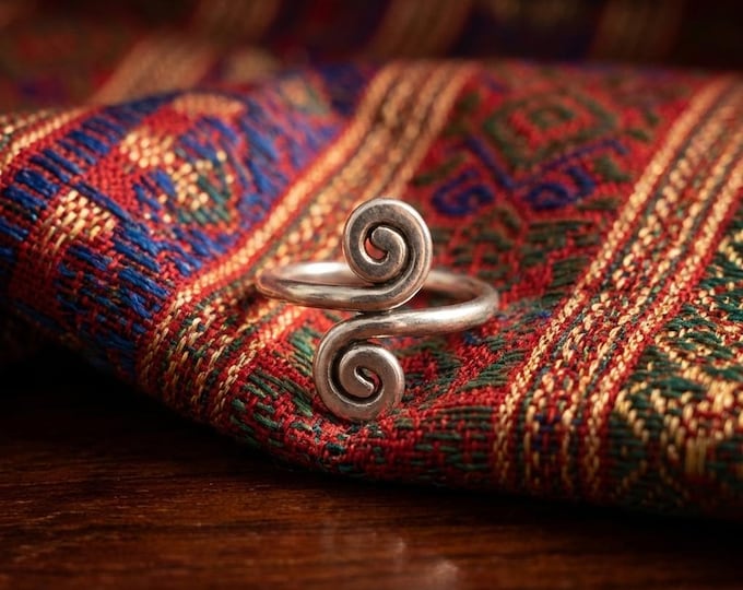 Handmade 999 Fine Silver Spiral Ring, Adjustable Karen Hill Tribe Jewelry