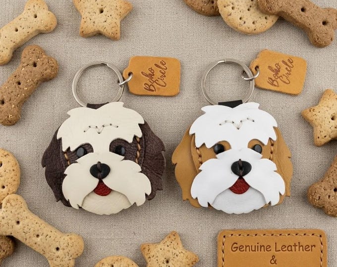 Handcrafted Leather Shih Tzu Dog Keyring: Artisan Puppy Bag Charm – Boho Circle Accessory