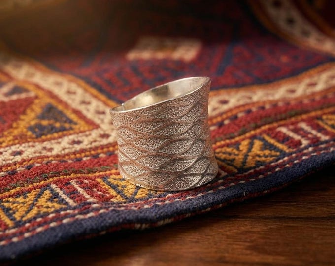 Hammered Fine Silver Band Ring, Karen Hill Tribe Boho Jewelry