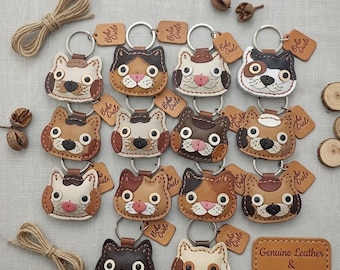 Handmade Leather Cat Keyring | Boho Calico Tabby Kitten Bag Charm, Eco Friendly Pet Keychain