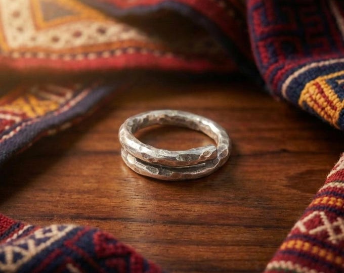 Hammered Fine Silver Ring, Adjustable Crossover Band, Boho Artisan Jewelry
