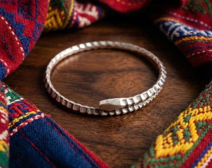 Hand-Forged Metal Snake Bangle, Boho Serpent Bracelet