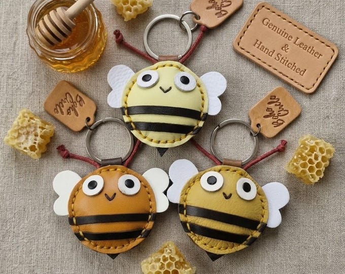 Handmade Leather Bee Keyring: Bumblebee Bag Charm