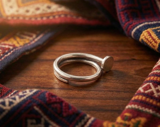 Handcrafted 999 Fine Silver Nail Ring, Karen Hill Tribe Jewelry