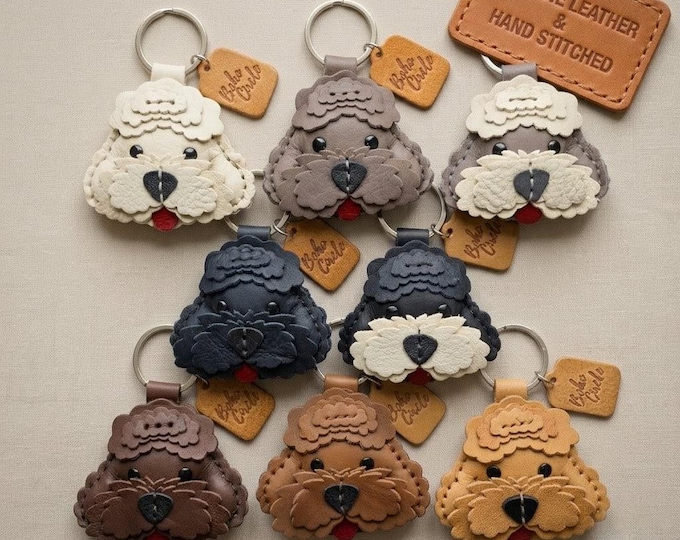 Handmade Leather Doodle Keychain | Cockapoo Labradoodle Dog Breed Key Fob Gift