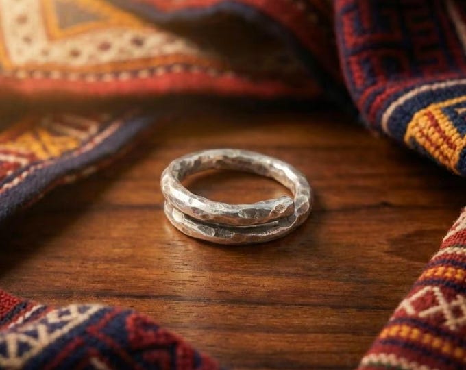 Hammered Fine Silver Ring, Adjustable Crossover Band, Boho Artisan Jewelry