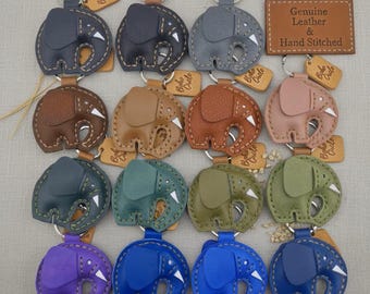 Hand-Stitched Leather Elephant Keyring | Custom Personalised Bag Charm & Boho Accessory Gift