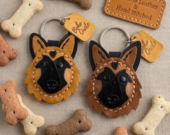 Handgefertigter Schlüsselanhänger aus Leder – Geschenk für Deutsche Schäferhunde, Elsässer und Belgische Schäferhunde (Malinois) – Künstlerischer Schlüsselanhänger