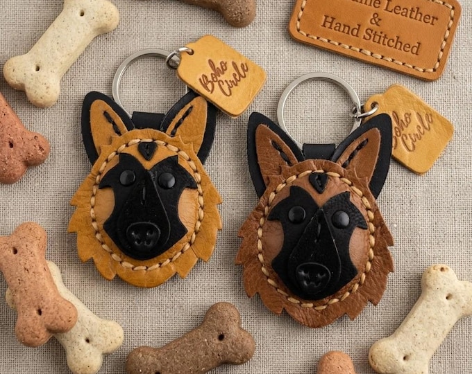 German Shepherd, Alsatian handmade Leather Keyring, Belgian Malinois