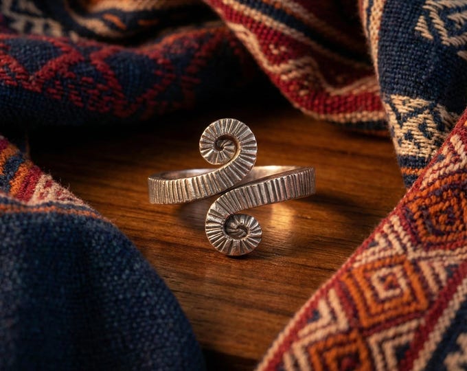 Hill Tribe Silver Spiral Ring - Adjustable Corrugated Band, Boho Jewelry