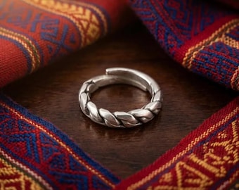 Handmade Karen Hill Tribe Silver Braided Ring | Adjustable Boho Thumb Ring