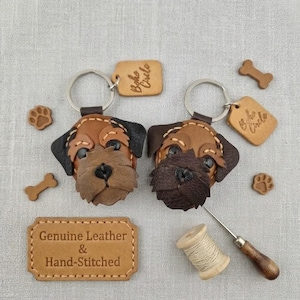 Portachiavi Border Terrier in pelle cucito a mano / Simpatico ciondolo per borsa con razza di cane / Portachiavi artigianale in vera pelle / Regalo per amanti dei cani / Boho Circle