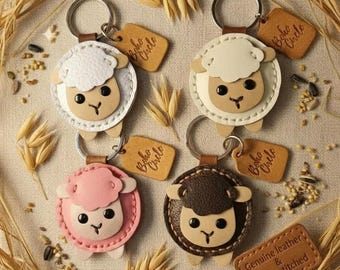 Handmade Leather Sheep Keychain | Farm Animal Key Fob