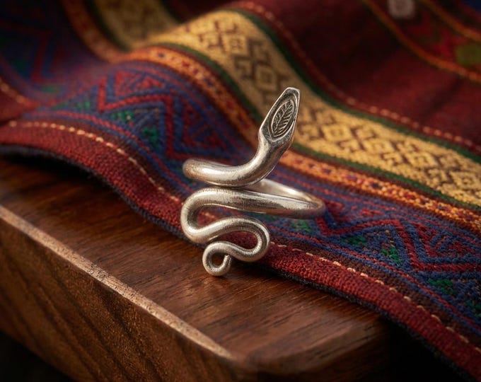 Handmade Hill Tribe Silver Snake Ring, Adjustable Wrap, Boho Serpent Jewelry