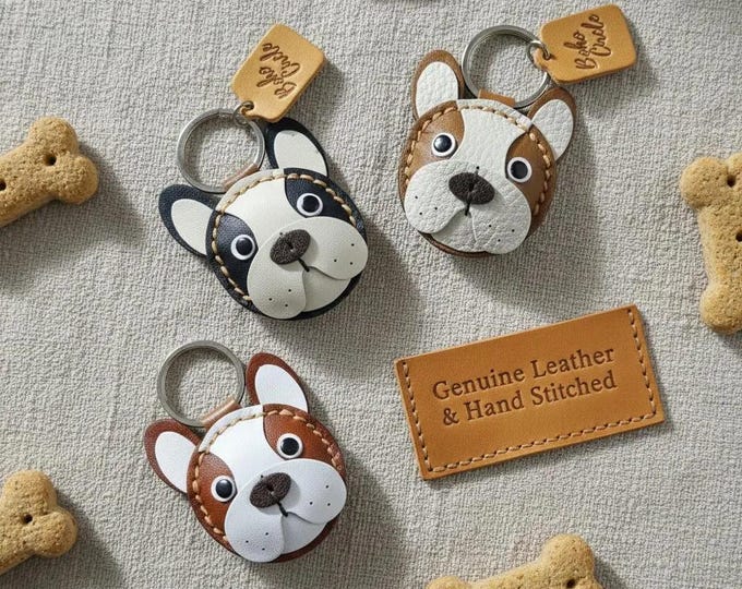Handmade Leather French Bulldog Keychain | Dog Breed Key Fob
