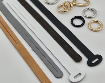 17 cm langer Lederanhänger für Schlüsselanhänger und Taschen | Individuell gestaltbarer Handtaschenanhänger | Weiß, Hellbraun, Grau, Braun, Schwarz | Gold, Silber, Schwarzer Ring