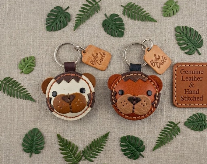 Leather Tiger Keyring | Custom Personalised Wild Cat Bag Charm & Safari Animal Gift