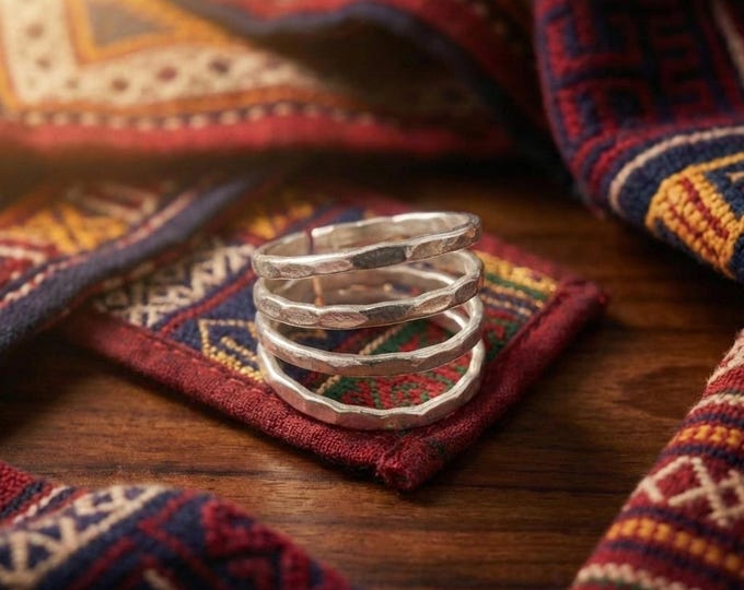 Adjustable Karen Hill Tribe Silver Ring, Hammered Boho Stacking Jewelry