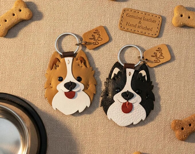 Handmade Leather Border Collie Keychain | Dog Lover Gift
