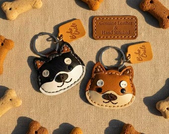 Handstitched Shiba Inu, Akita Leather Keychain | Doge Meme Gift
