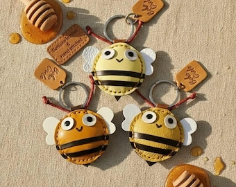 Handmade Leather Bee Keyring: Bumblebee Bag Charm
