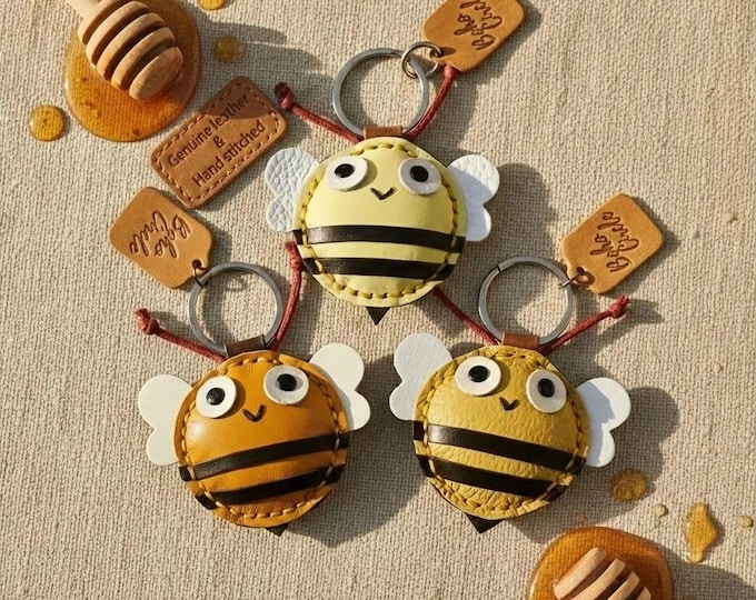 Handmade Leather Bee Keyring: Bumblebee Bag Charm