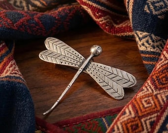 Hand-Forged Metallic Dragonfly Pendant - Sculptural White Metal Wing Necklace - Boho Circle Statement Piece