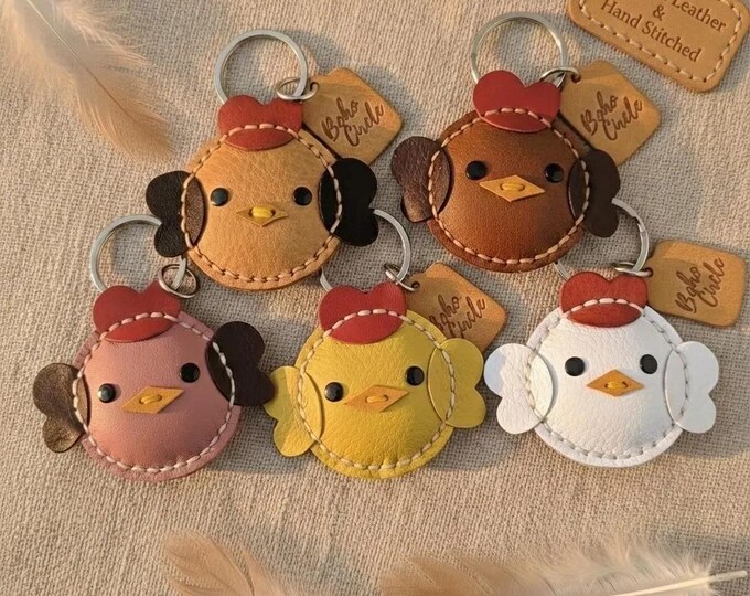 Handstitched Leather Chicken Keychain | Farmhouse Charm