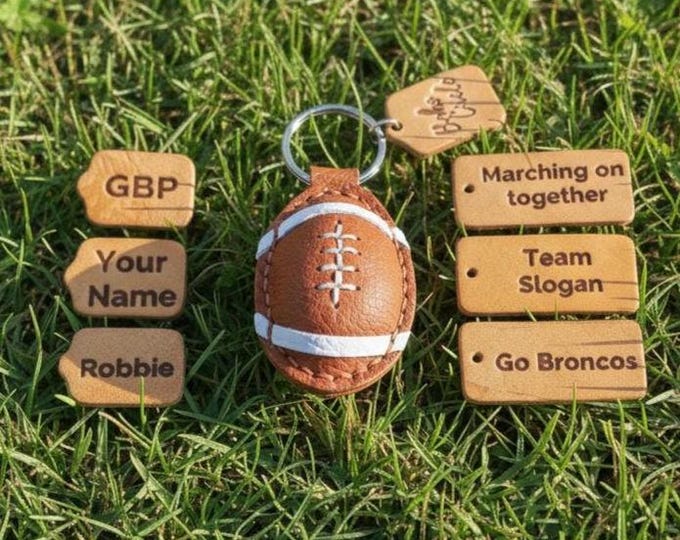 Personalized Leather Football Keychain, Hand-Stitched Sports Gift