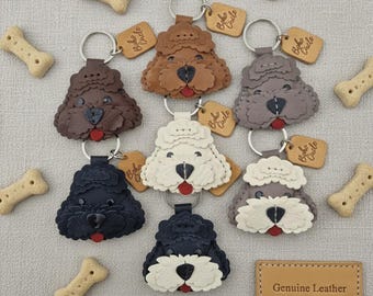 Handmade Leather Doodle Keychain | Cockapoo Labradoodle Dog Breed Key Fob Gift