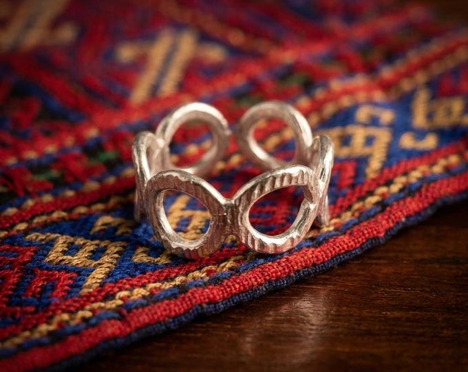 Handmade 999 Fine Silver Abstract Ring, Karen Hill Tribe Boho Jewelry