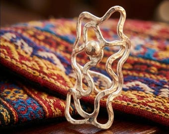 Hand-Forged Lustrous Metal Ring, Abstract Boho Statement, Adjustable Band