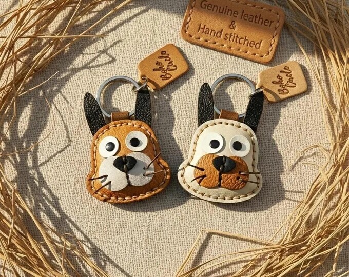 Leather Rabbit Keyring | Custom Personalised Bunny Memorial & Pet ID Tag Gift