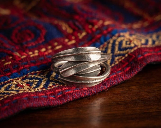 Fine Silver Leaf Wrap Ring, Adjustable Karen Hill Tribe Jewelry