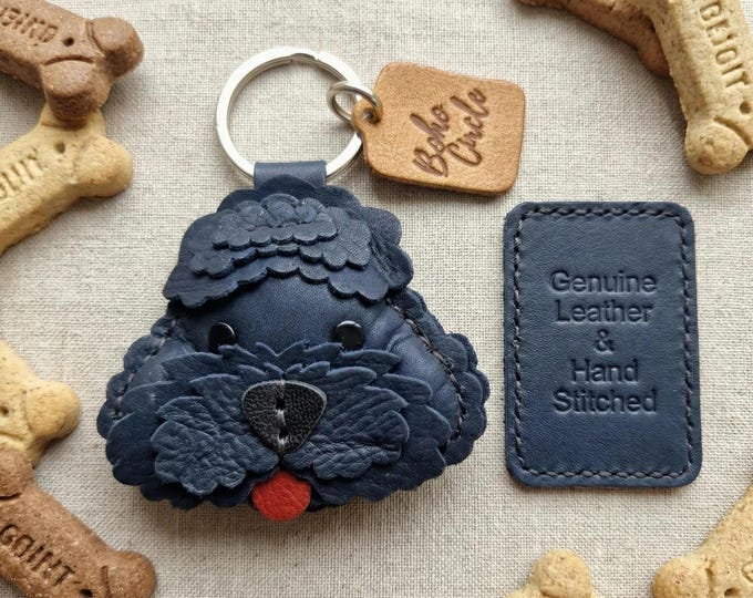 Handmade Leather Portuguese Water Dog Keychain, Portie Bag Charm