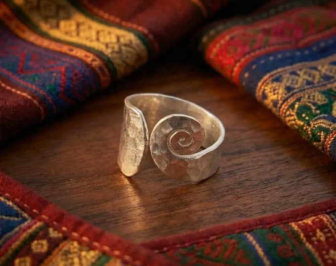 999 Fine Silver Spiral Ring, Karen Hill Tribe Adjustable Wide Band