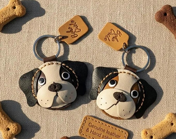 Handstitched Leather Cavalier King Charles Spaniel Keychain | CKCS Dog Mum Gift