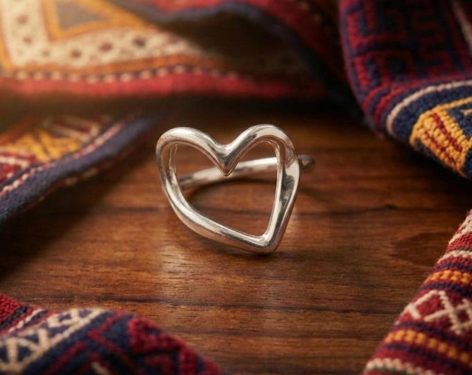 Handmade Fine Silver Open Heart Ring, Karen Hill Tribe, Adjustable