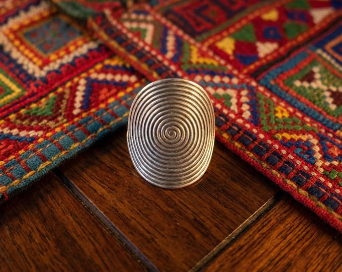 Handmade Hill Tribe Silver Spiral Ring, Adjustable Boho Jewelry