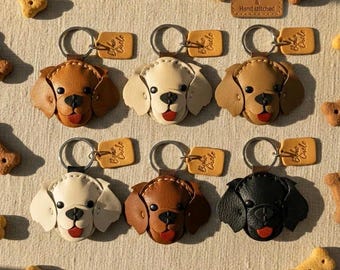 Handstitched Leather Spaniel Dog Keychain | Puppy Pet Tag