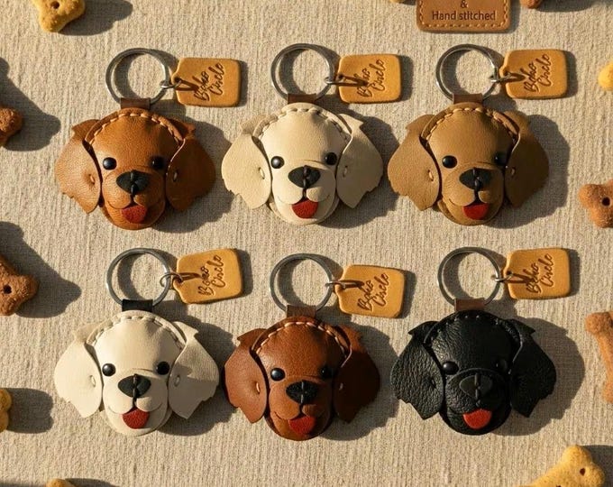Handstitched Leather Spaniel Dog Keychain | Puppy Pet Tag