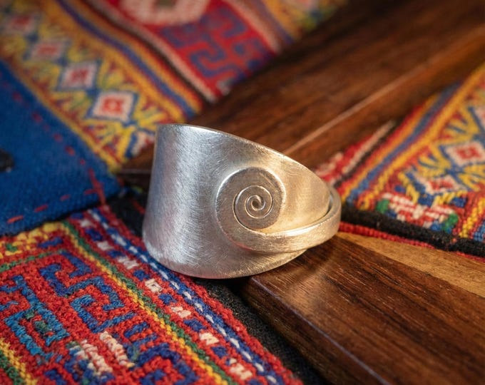 Handmade Hill Tribe Silver Spiral Ring, Adjustable Boho Statement Band