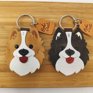 Handmade Leather Border Collie Keychain | Dog Lover Gift