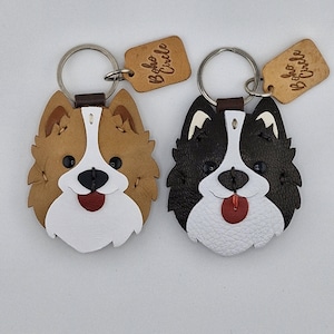 Chaveiro artesanal de couro com Border Collie | Presente para amantes de cães