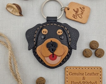 Handmade Leather Rottweiler Keyring, Dog Breed Bag Charm, Boho Circle Tag