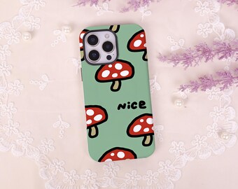 Mushroom Tough Dual Layer iPhone Case,Magnetic Protective Cover,iPhone 17 16 15 14 13 Pro Max Mini Plus,Matte/Glossy Finish,Magsafe Case